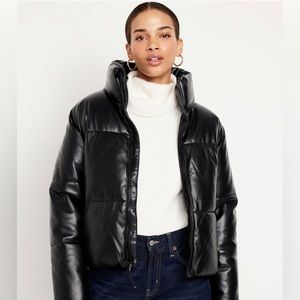 Faux Leather Black Puffer Jacket